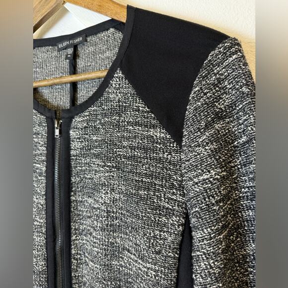 Eileen Fisher Black Tweed Zip Up Jacket With Ponte Knit Side Panels Size XL - Picture 5 of 14